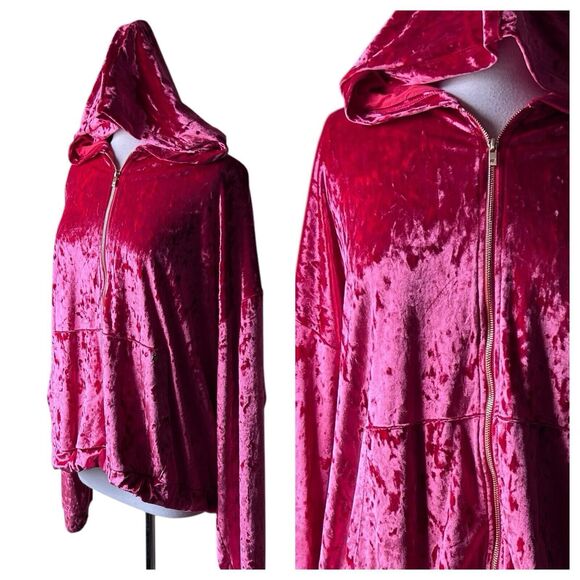 Fabletics Strawberry Crushed Velvet Zip-Up Hoodie Sweatshirt - 3X - Picture 3 of 10